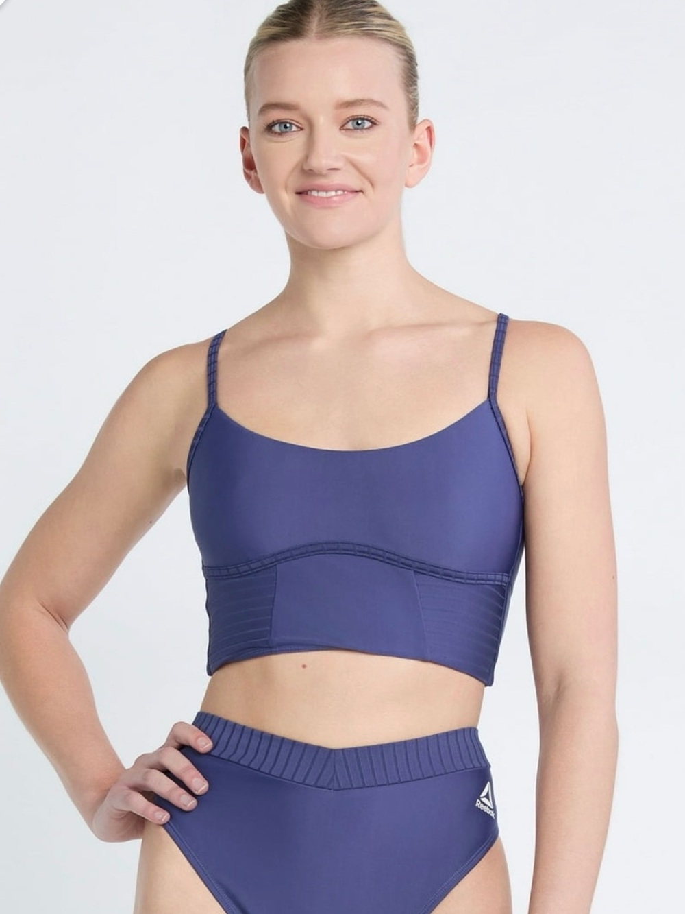 Reebok Navy Blue Swim  long line bralette with curved underbust Size MEDIUM